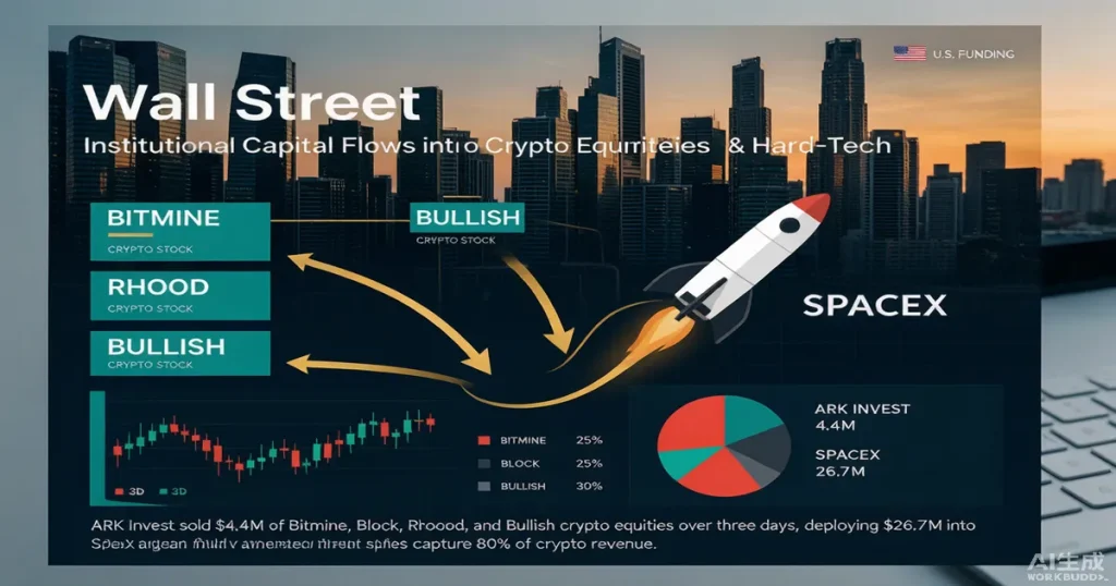 Cathie Wood旗下Ark Invest三日减持四只加密股转投SpaceX:机构加密基金资本轮动与配置再平衡信号
