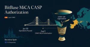 BitBase 获西班牙 CNMV 颁发 MiCA CASP 授权：欧洲最大加密 ATM 网络暂停 34 天后即将恢复运营，MiCA 合规大洗牌中加密基金的欧洲出入金通道选择