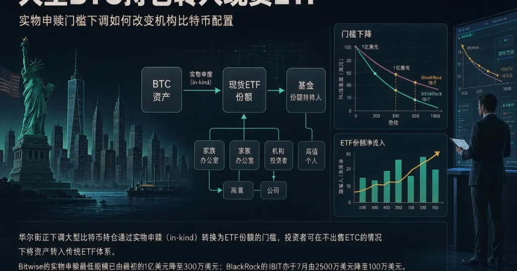 美国现货BTC ETF实物申赎门槛下调：Bitwise最低规模由1亿美元降至300万美元