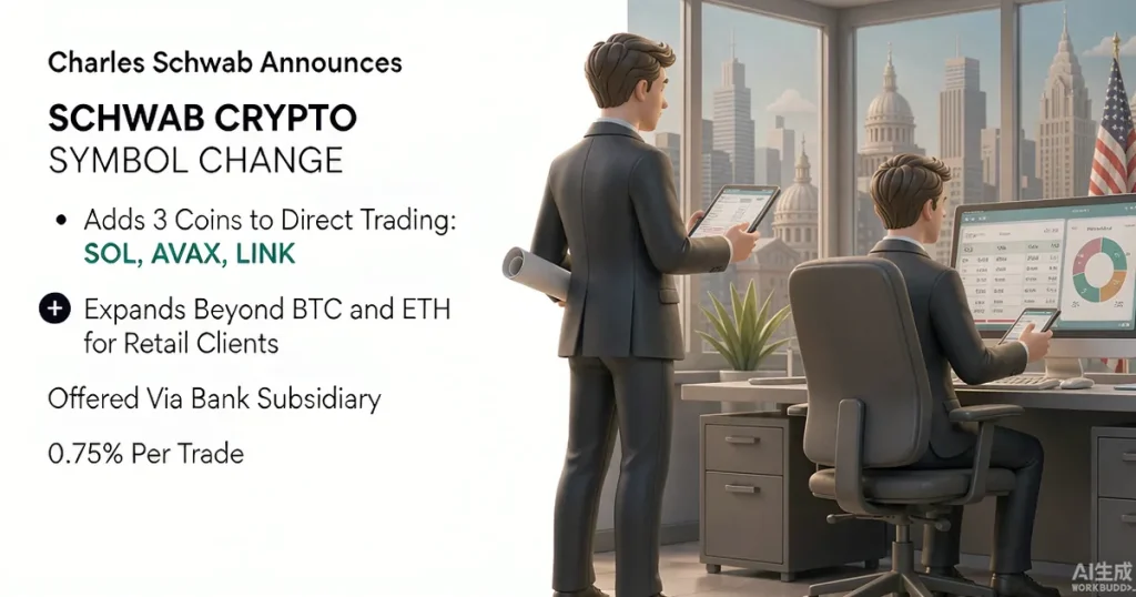 嘉信理财 Schwab Crypto 新增 SOL、AVAX 与 LINK:传统券商的零售加密交易路径与基金配置启示