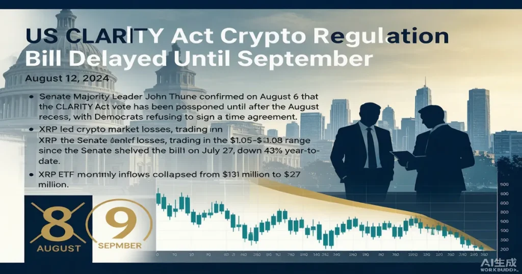 CLARITY Act表决推迟至9月:XRP领跌加密市场,加密基金监管确定性再推迟六周