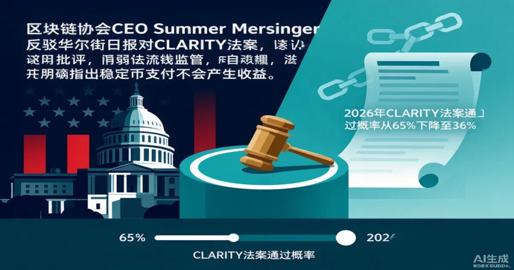 区块链协会CEO Summer Mersinger反驳WSJ:CLARITY Act的稳定币收益禁令与市场原则之争——加密基金监管确定性的最后博弈