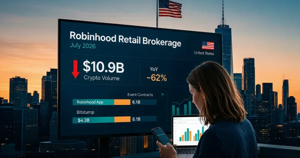 Robinhood 2026 年 7 月运营数据：加密交易量同比骤降 62%，代币化转型成对冲方向