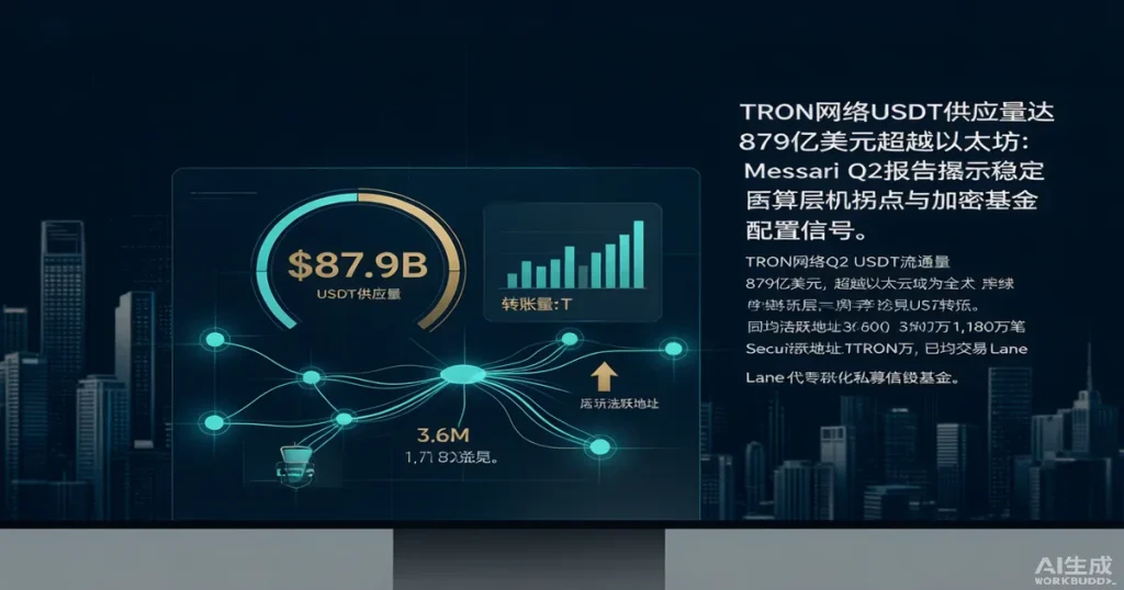 TRON网络USDT供应量达879亿美元超越以太坊:Messari Q2报告揭示稳定币结算层的机构化拐点与加密基金配置信号