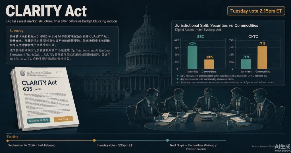 美国 CLARITY Act 最终文本发布:数字资产基金 SEC/CFTC 管辖划分与伦理条款要点