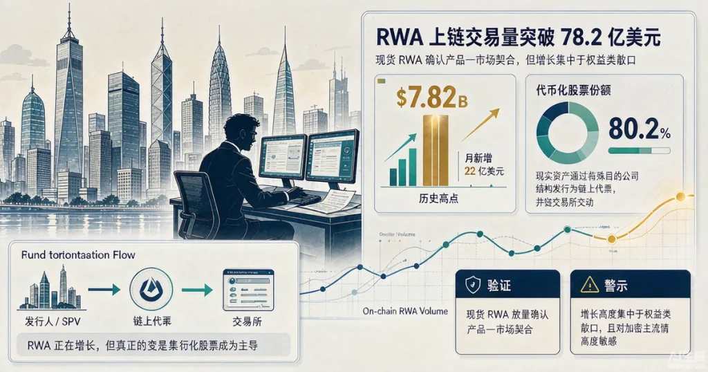 8 月链上现货 RWA 交易量创 78.2 亿美元新高：代币化股票主导与现货/永续分化解析