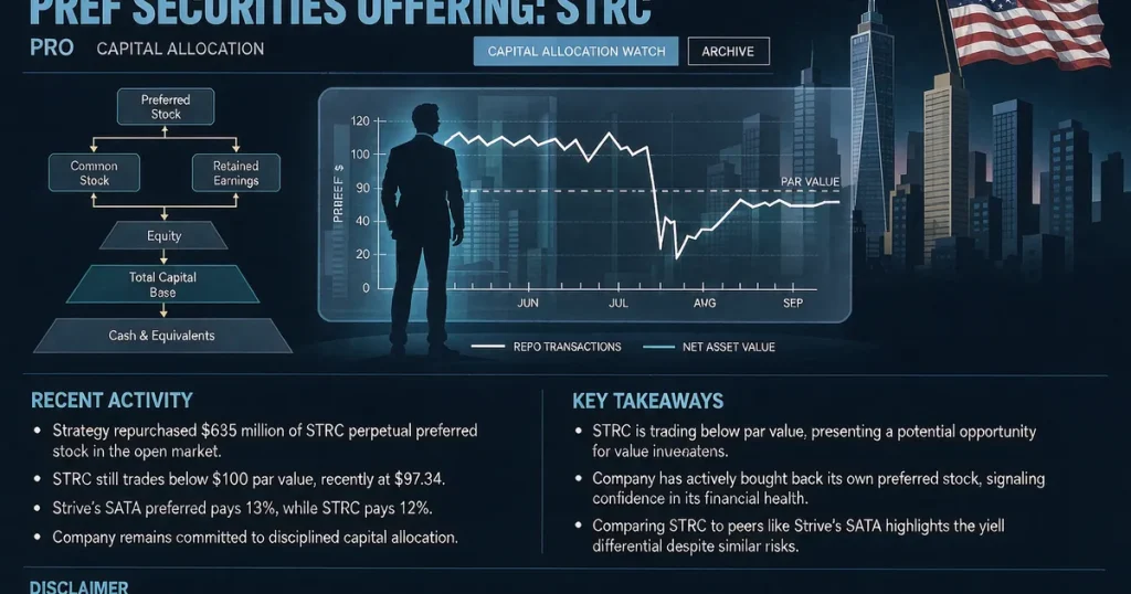 美国 Strategy 斥资 6.35 亿美元回购 STRC 永续优先股：跌破面值与资本结构再平衡