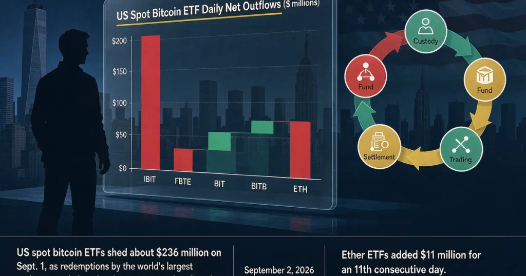 美国现货比特币 ETF 9 月首现 2.36 亿美元净流出：BlackRock IBIT 独占 85%