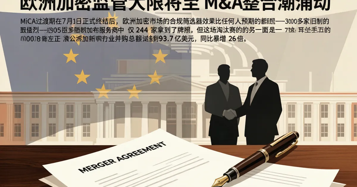 欧洲加密监管高墙催生并购潮:MiCA大限后3000+平台仅存244家,持牌机构成并购标的——传统金融如何用收购绕过合规门槛?
