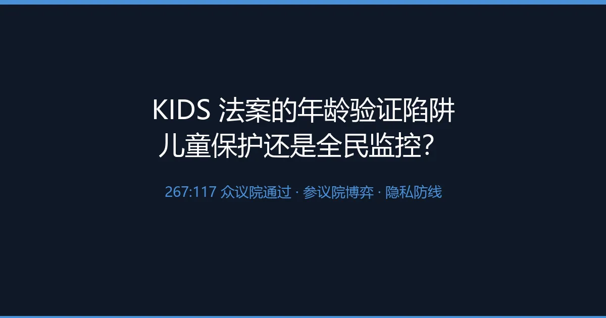 KIDS法案的年龄验证陷阱:当267票通过的儿童保护法案变成全民监控基础设施,加密隐私的最后防线在哪里?