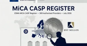 欧盟 MiCA 持牌 CASP 增至 309 家：BNY Mellon 比利时子公司入列，传统银行加速进入加密合规体系