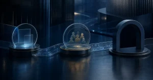 证券披露、股东表决与有条件上市路径的抽象三阶段示意图