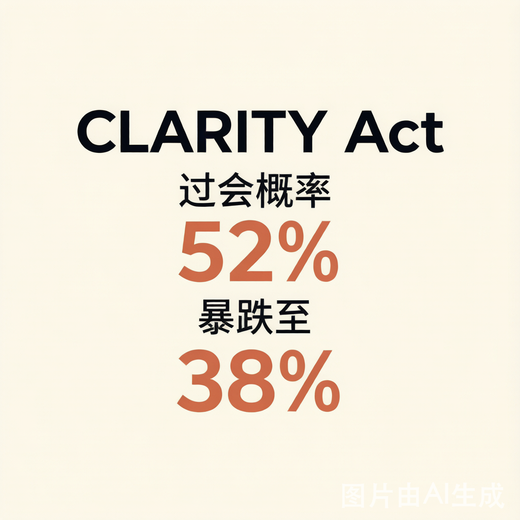 CLARITY Act过会概率从52%暴跌至38%：伦理执法权争议未解，加密合规立法「8月休会窗口」仅剩15天