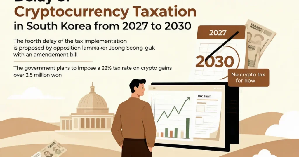 韩国加密税第四次推迟：在野党提案延至2030年，征税基础与公平性争议持续